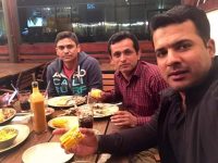 Sharjeel Khan (right), Khalid Latif (left) are having a dinner with alleged bookie named Yousaf.