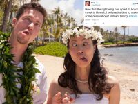 A newly married Hawaiian couple pose for camera. Picture credits James Abbott/Flickr.